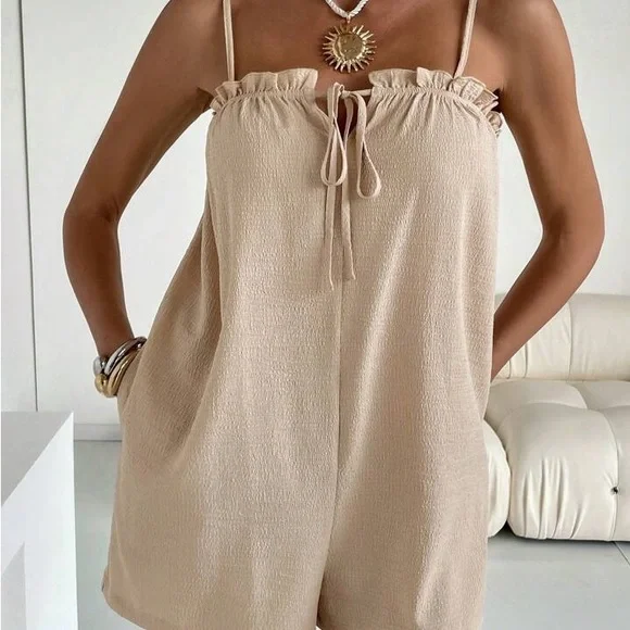 Beige Sleeveless Romper - Picture 1 of 5